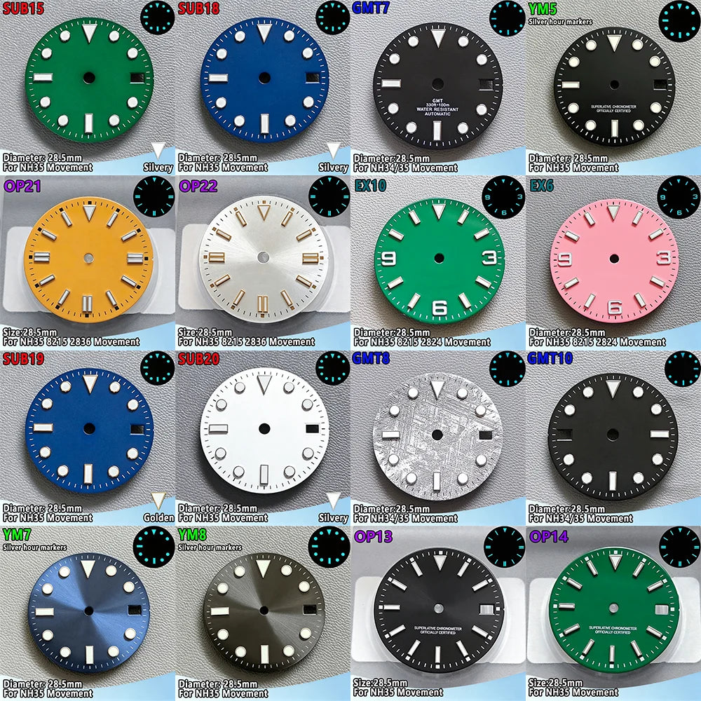 28.5mm NH35 Watch Dial Luminous Dials Single Calendar Dial Suitable For NH35 Movement Can Support DIY Dial Customization Logo