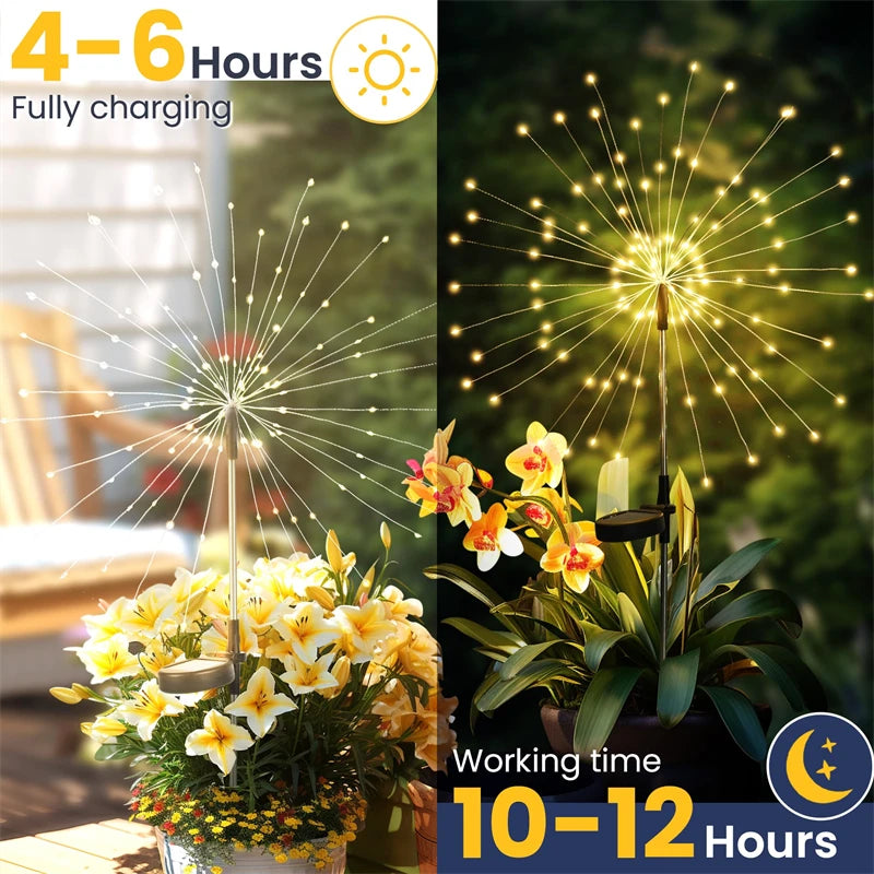 Solar Firework Light 90-200LED Outdoor Garden Decor Waterproof Auto On/Off Energy Saving Easy Installation Party Wedding Decor