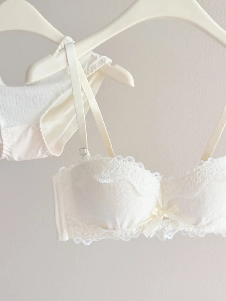 YEMOMO Lace Sexy Bra Set Padded Push Up Small Bust Lift Shaping Half Cup Concealed Bottom Intimate Underwear Set for Women  S-XL
