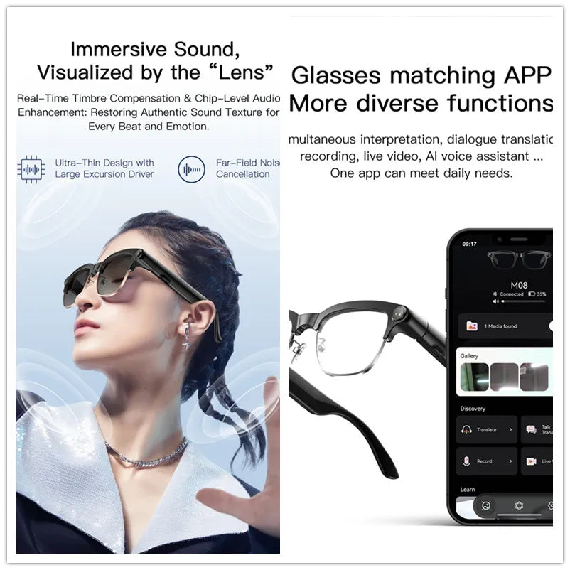 2026 New 8MP Ultra-Wide HD Camera Smart Glasses Video Record 4GB AI Photo Recognition BT Call Translation Voice Smart Glasses