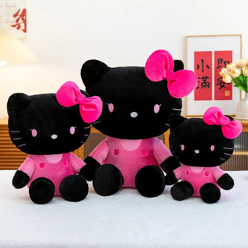30/40/50cm Black Pink Hello Kitty Plush Toy Fluffy Sofa Cushion Desktop Room Decor Companion Doll Sleep Soothing Doll Girl Gift