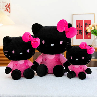 30/40/50cm Black Pink Hello Kitty Plush Toy Fluffy Sofa Cushion Desktop Room Decor Companion Doll Sleep Soothing Doll Girl Gift