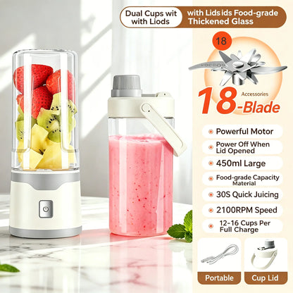 18 Blades Juicer Portable USB Blender Electric Travel 400ML Juicer Cup For Smoothie Milkshake Outdoor Kitchen Mini Mixer Tool
