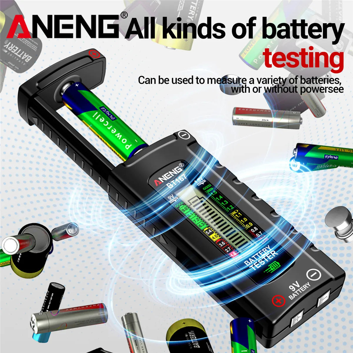 ANENG BT167 household battery level tester does not require power supply to measure D/C/AA/AAA/9V/button battery level detector