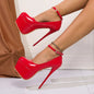 Fashion Pink Stiletto Heel Pumps Women Plus Size Super High Heel Shoes Woman Patent Leather Ankle Buckle Party Shoes 45