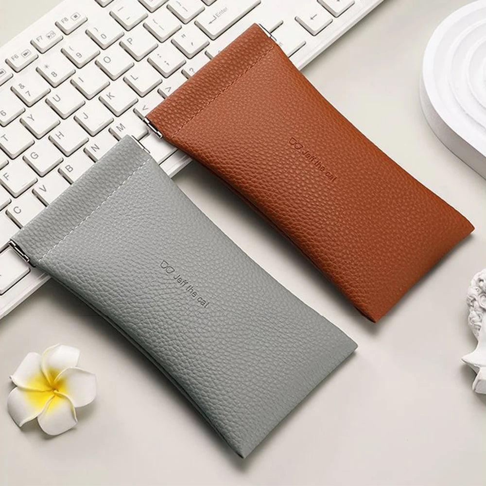 Litchi Magnetic Automatic Closing Glasses Bag Men Women Fashion Portable Soft PU Leather Reading Sunglasses Protective Pouch