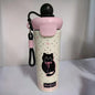 Cute Cat Thermal Water Bottle With Straw Bow Sticker Stainless Steel Thermos For Hot Cold Water Coffee Tea Thermal Cup 600ml