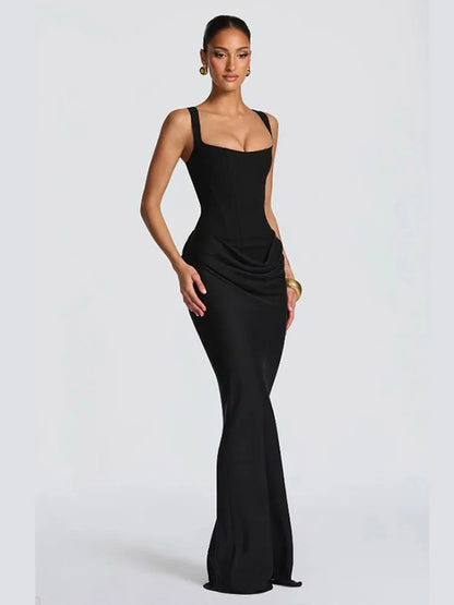 Lady Sexy Strapless Split Solid Pleated Dress Women Chic Backless High Waist Off-shoulder Dresses 2026 New Evening Party Gowns