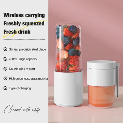 Electric Juicer Portable Dual Cup USB Charging Juice Cup Small Student Household Outdoor Camping High Borosilicate Glass Blender