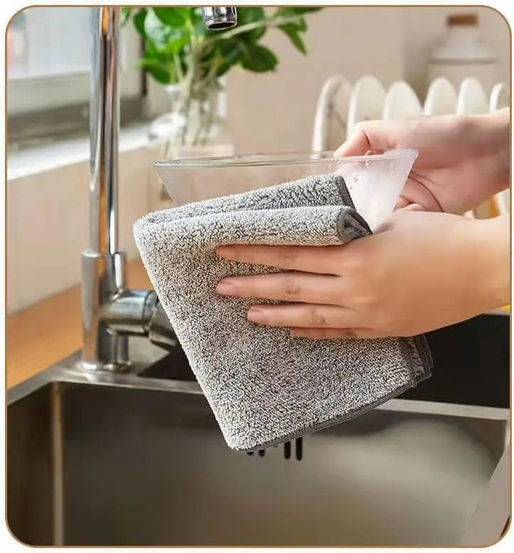 1/100PCS Gray Bamboo Charcoal Thickened Super Absorbent Dishcloth Anti-grease Kitchen Wiping Rags Microfiber Cleaning Cloths