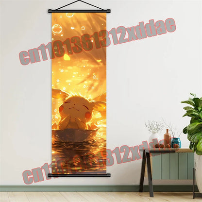 Pokemon Anime, Bulbasaur, Charizard, Eevee, Pikachu, Print Art White Canvas Scroll Painting Modern Room Decor Wall Art Painting