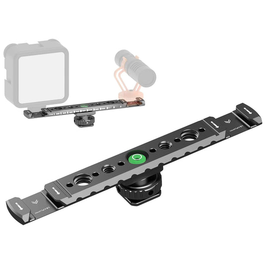 Dual Cold Shoe Mount for Vlogging, Metal Microphone Mount with 1/4" Tripod Screw & 4 Screw Holes for DSLR, Microphone