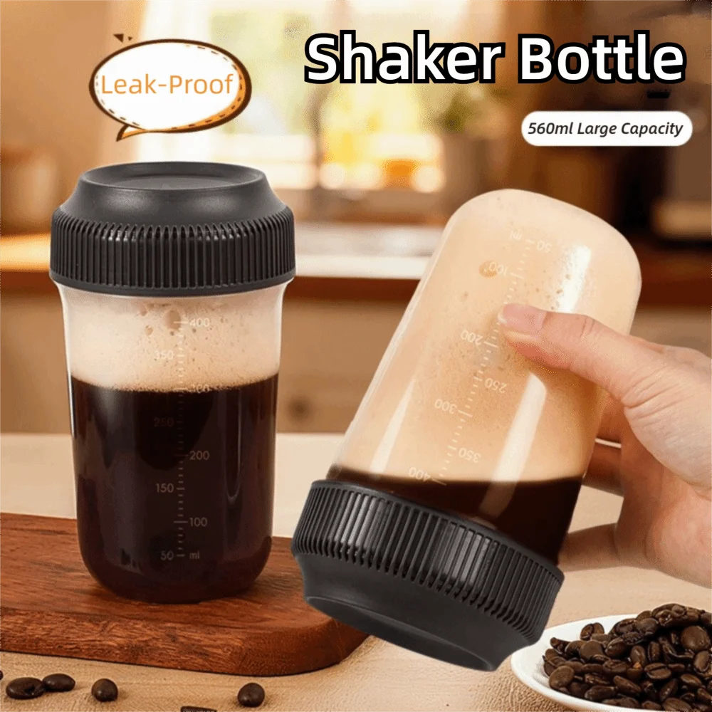 Microwave Safe Plastic Shaker Bottle with Scale 560ML Tumbler Leakproof Coffee Mixing Bottle Smoothies
