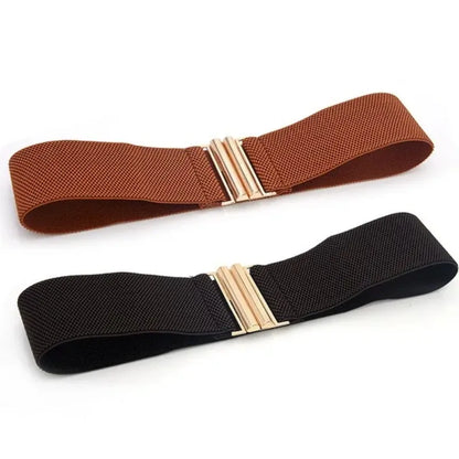 Fashion Women's Ladies Gold Buckle Wide Stretch Elastic Corset Waist Belt Waistband Dress Decoration Belt