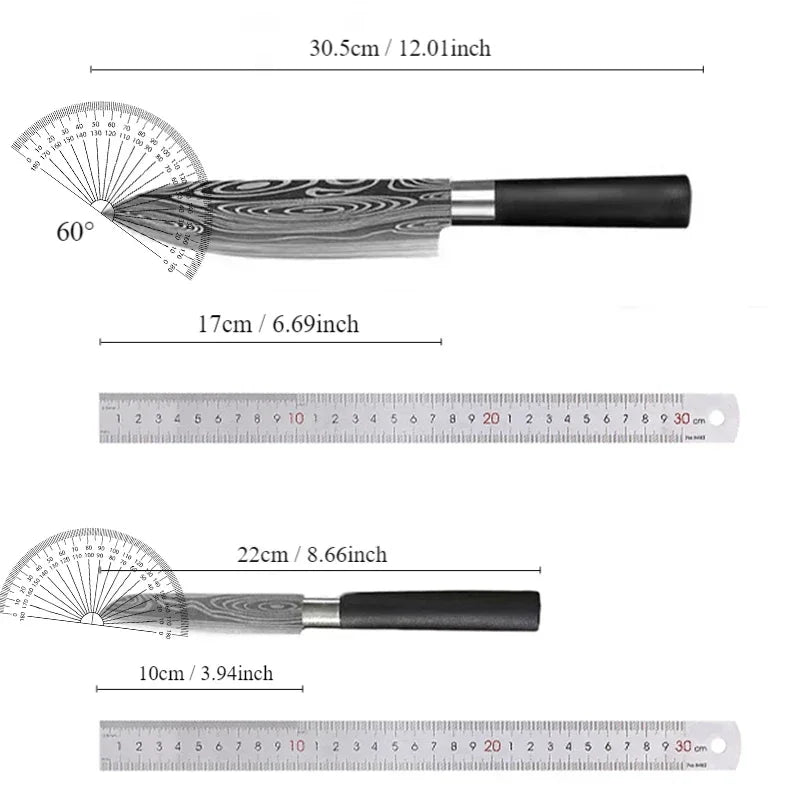 Laser Damascus Pattern Utility Kitchen Knives Set, Stainless Steel Sharp Slicing Chef Knife, Scissors & Sharpening Rod Cooking T