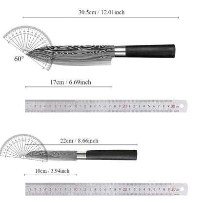 Laser Damascus Pattern Utility Kitchen Knives Set, Stainless Steel Sharp Slicing Chef Knife, Scissors & Sharpening Rod Cooking T