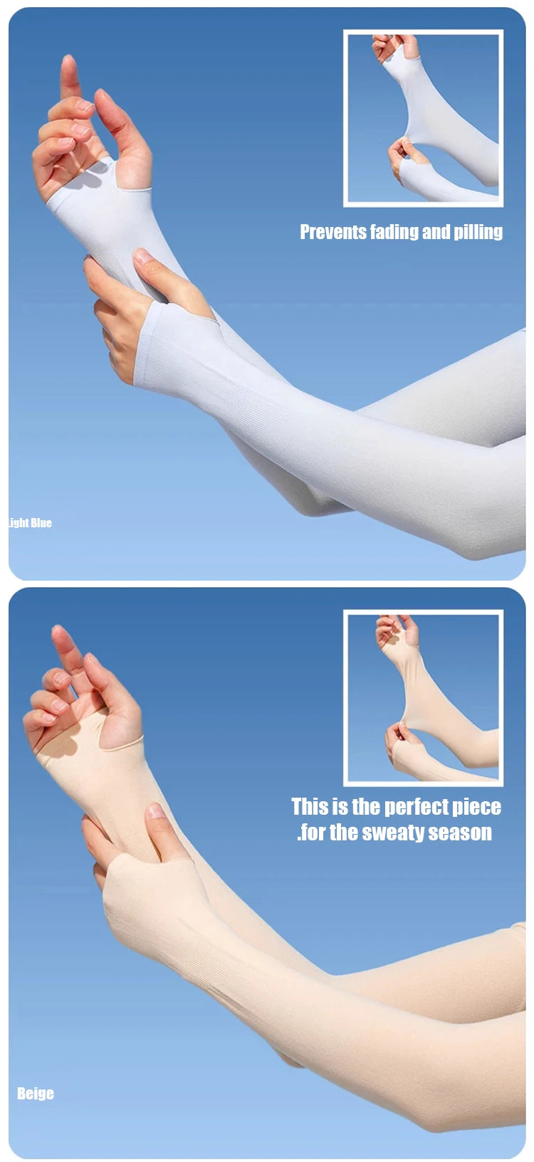 Invisible Sunscreen Seamless Ice Sleeves UPF50+ Cooling Silk Fabric UV Protection Arm Covers For Outdoor Sports Driving