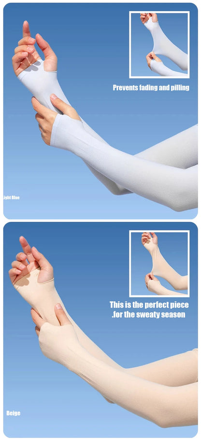 Invisible Sunscreen Seamless Ice Sleeves UPF50+ Cooling Silk Fabric UV Protection Arm Covers For Outdoor Sports Driving
