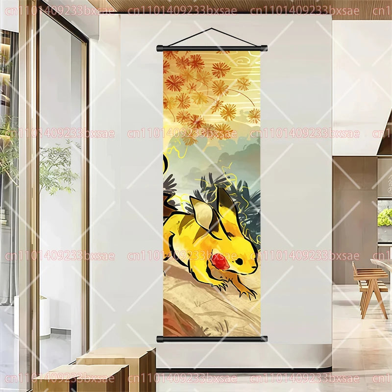 Pokémon Retro HD Scroll Painting Poster Squirtle Eevee Charmander Bulbasaur Gyarados Charizard Fan Collection Children's Gift