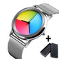 New Unique Women Watch Fashion Casual Colorful Changing Dial Quartz Wriswatch Simple Ultrathin Steel Lady Watches Special Gift