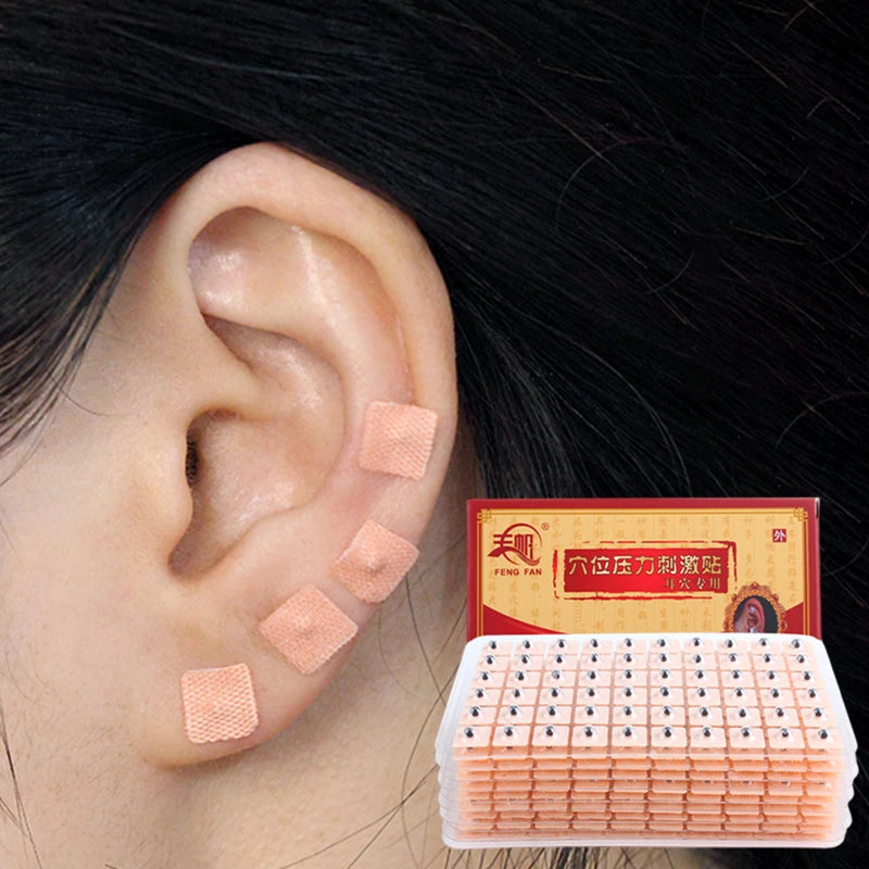 600 Patches Ear Care Red Bianstone Ear Acupuncture Massage Therapy Needle Patch Seeds Sticker Auricular Auriculotherapy Kit