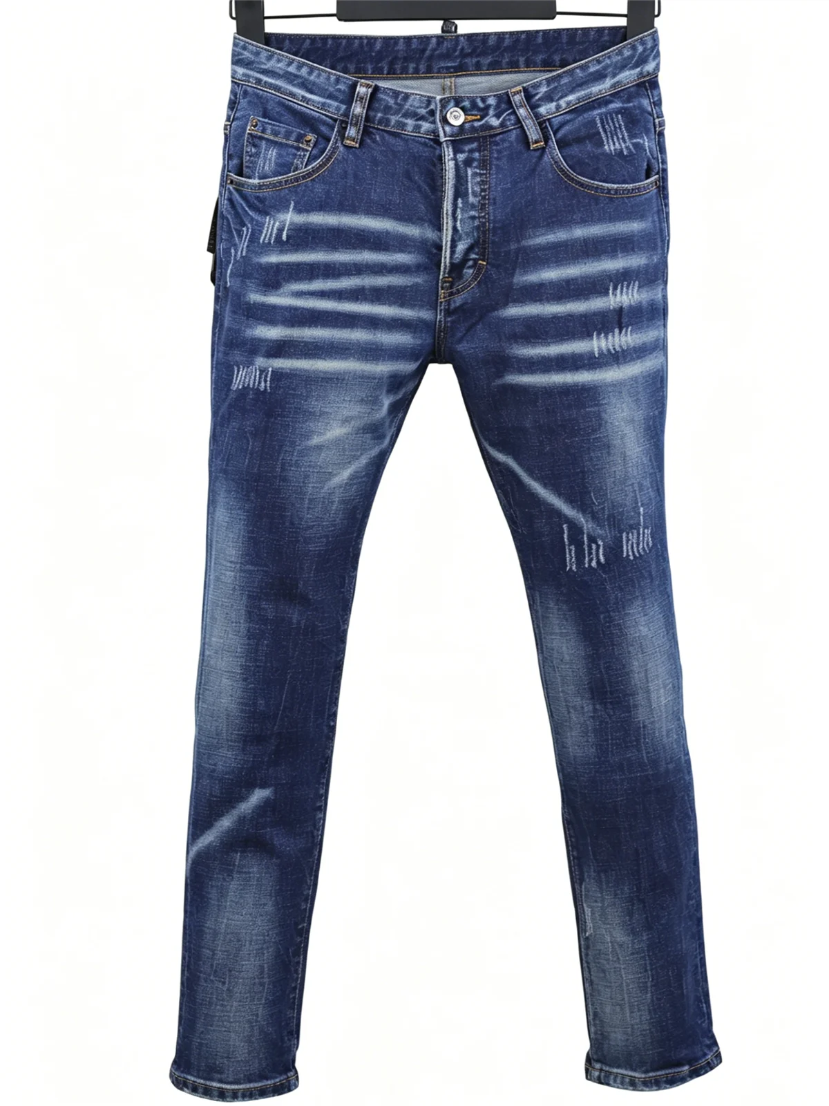 6060 Four Seasons New Men's Washed Ripped Patch Old Slim-fit Straight Black Jeans for Men