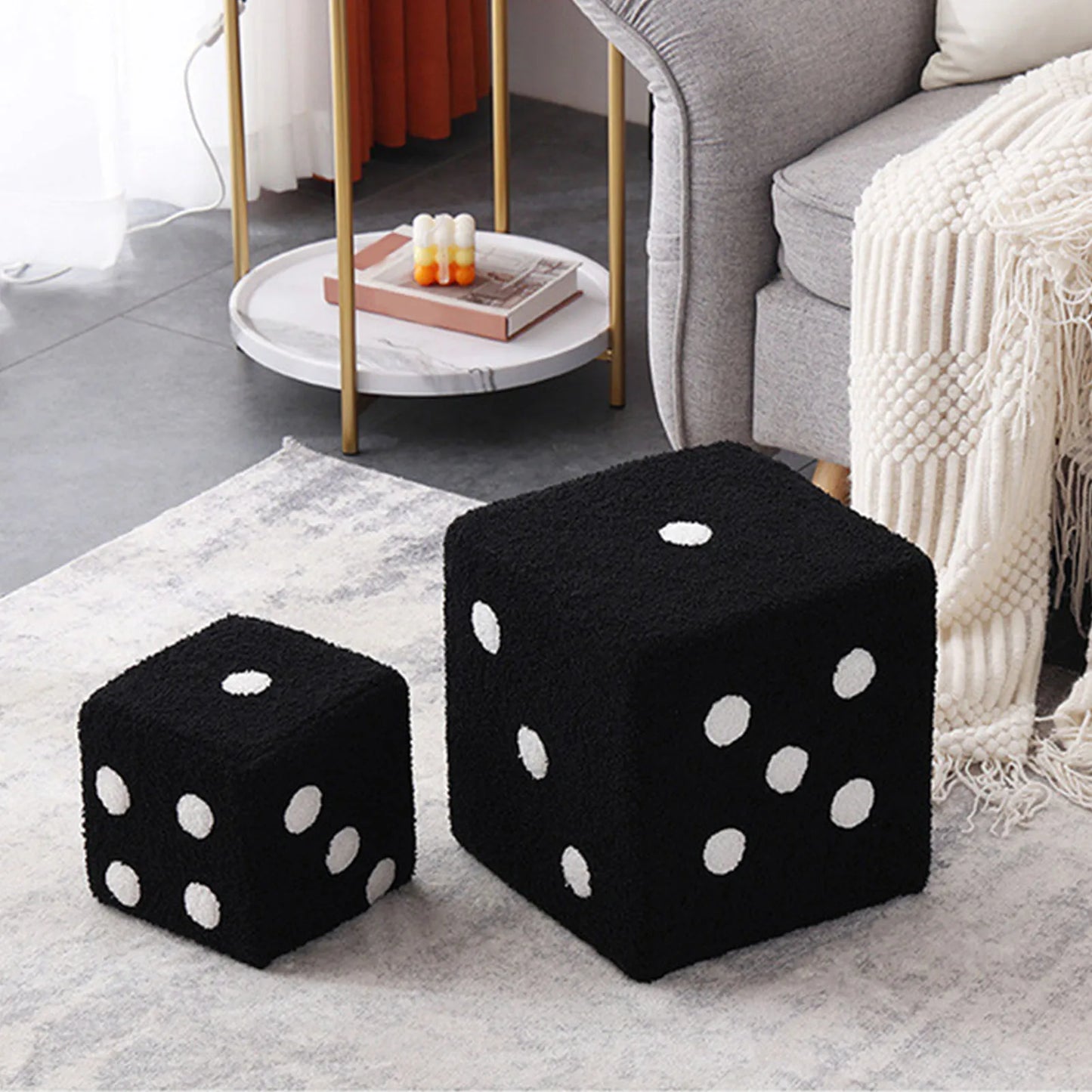 Large Cubic Imitation Lamb Wool Funny Shoes Stool Bedroom Decorative Dices Stool Living Room Mobile Furniture Home Decoration