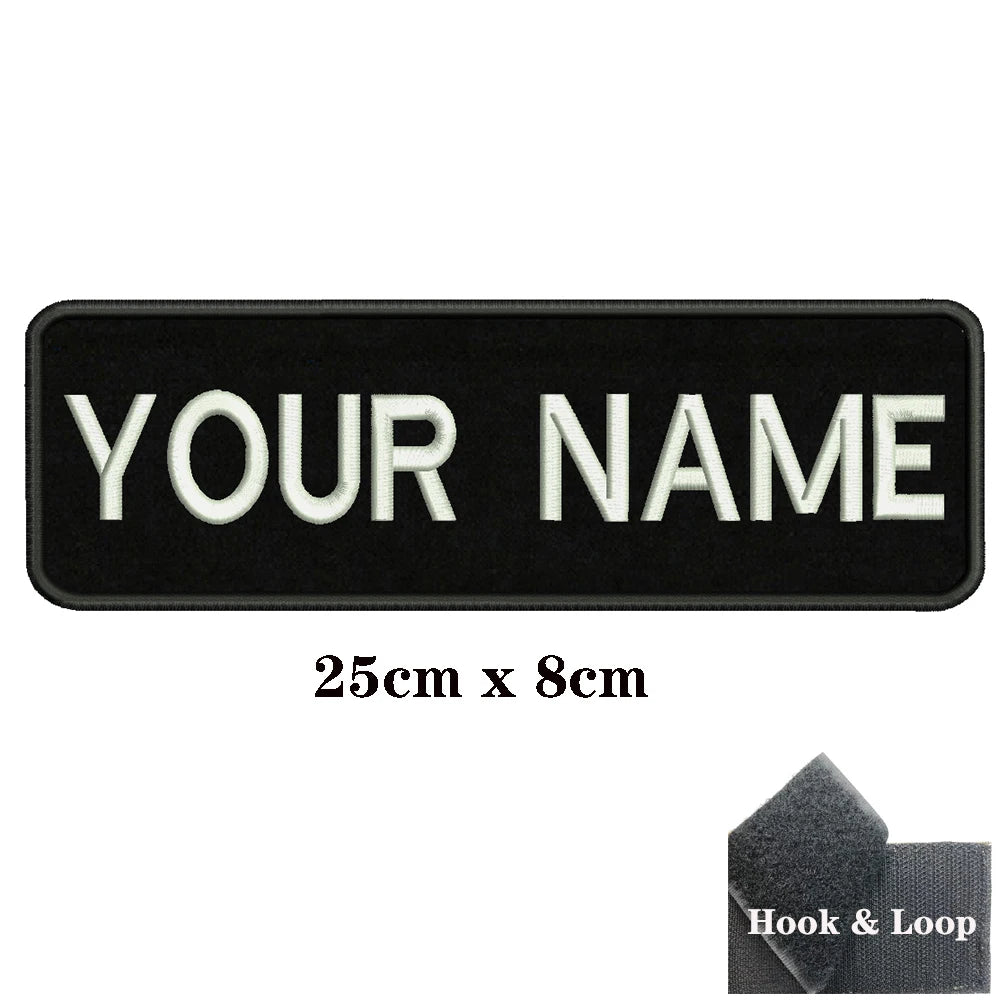 1PC Custom Name Patch Stripes Badge Iron On Or Hook Loop Black 8X2.5cm 8x5cm 10x2.5cm 10x4cm 12x2.5cm 15x5cm 20x7cm 25x8cm