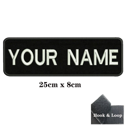 1PC Custom Name Patch Stripes Badge Iron On Or Hook Loop Black 8X2.5cm 8x5cm 10x2.5cm 10x4cm 12x2.5cm 15x5cm 20x7cm 25x8cm