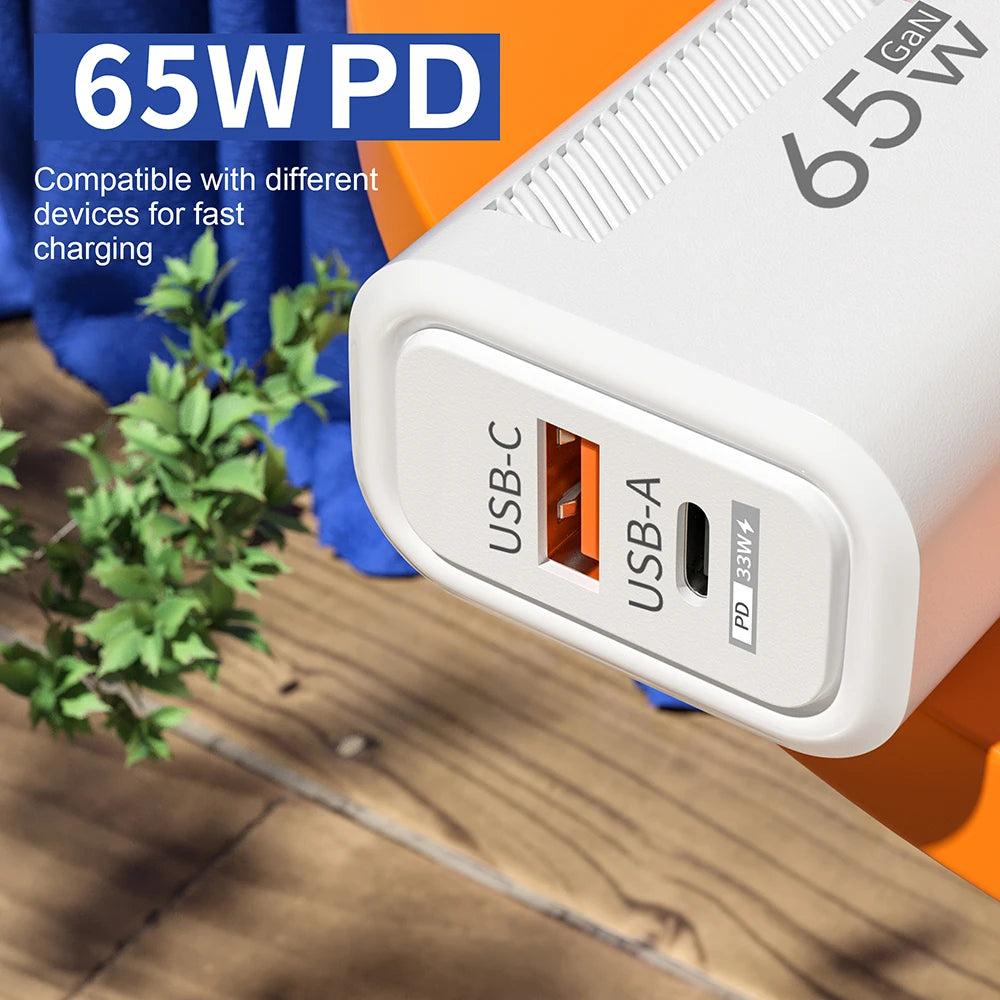 65W GaN Fast Charging USB Type-C Charger US EU Plug USB PD Quick Charge 3.0 Travel Wall Phone Charger Adapter For iPhone Samsung