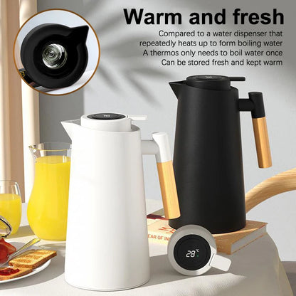 1Pc 1000ML Thermos Bottle Nordic Thermos For Hot Water Intelligent Water Heater Kettle Jug Bottle Vacuum Flask Wooden Handle