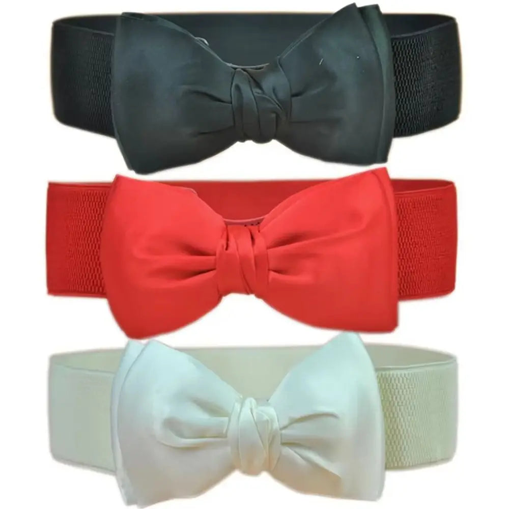 1Pcs New Big Bowknot Waist Belt Elastic Stretch Buckle Bow Waistband Wide Satin Bow Belt for Girls Lady Women