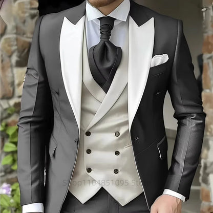 Pink Men's Elegant Peak Lapel Tuxedo 3-Piece Suit with Blazer Vest And Pants Set for Formal Business Prom Grooming