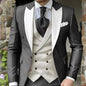 Pink Men's Elegant Peak Lapel Tuxedo 3-Piece Suit with Blazer Vest And Pants Set for Formal Business Prom Grooming