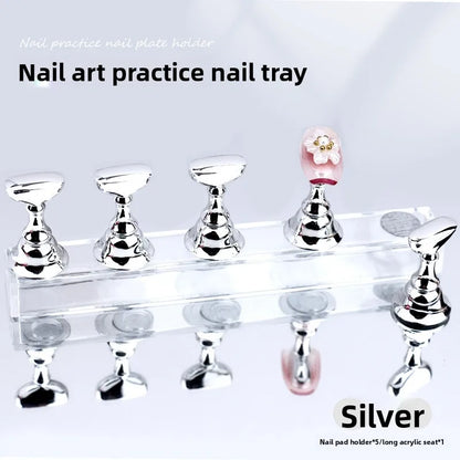 5pcs Nail Holder False Nail Tip Practice Stand Crystal Base Magnetic Holder Nail Art Display For Art Salon DIY & Practice Tools