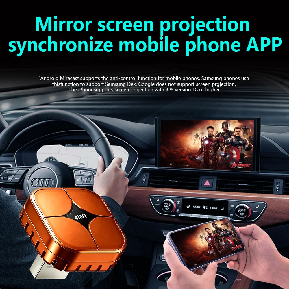 2026 4in1 New Upgrade Carplay Adapter Wireless Android Auto Mirror Link Smart MiNi AI Box USB Plug and Play Auto Connect WiFi