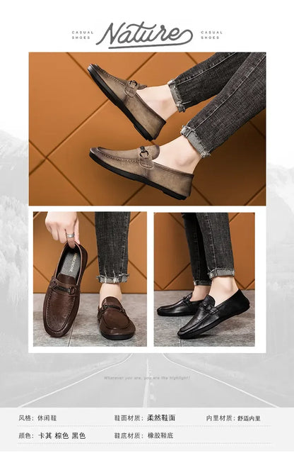 Breathable men's casual shoes in spring and summer leisure trend retro horse-bit buckle bean shoes fashion set foot pedal.