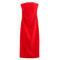 Women Fashion Strapless Gathered Midi Dress Sexy Straight Neck Back Slit Female Dresses Vestidos Mujer