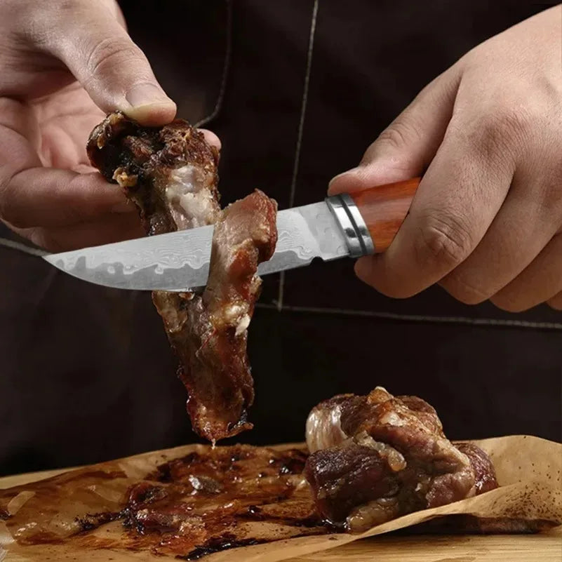 Wood Handle Damascus Steel Boning Fruit KnifeDamascus Knife BBQ Cleaver Meat Vegetables Slicing Fish Kitchen Knives Chef Knife