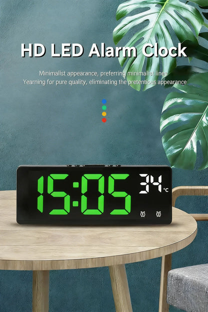 Voice Control Digital Alarm Clock Temperature Dual Alarm Snooze Desktop Table Clock Night Mode 12/24H LED Clock Watch Desk