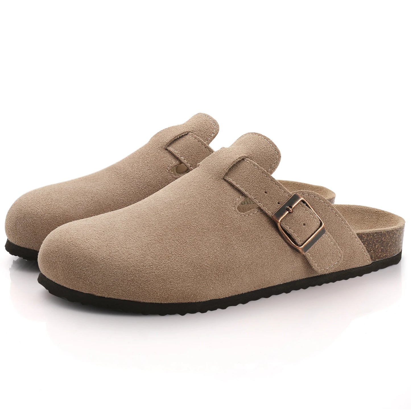 Comwarm Cork Footbed Clogs For Women Men Fashion Leather Mules Comfort Potato Shoes With Arch Support Indoor Outdoor Flat Slides