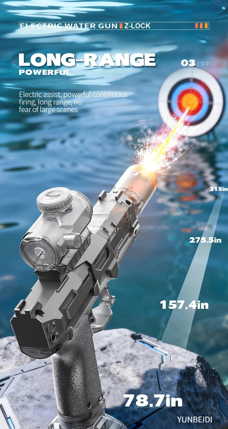 Electric Water Gun Simulation Shooting Water Gun with Recoil Flash Function Summer Outdoor Beach Game Toys Children Adults Gifts