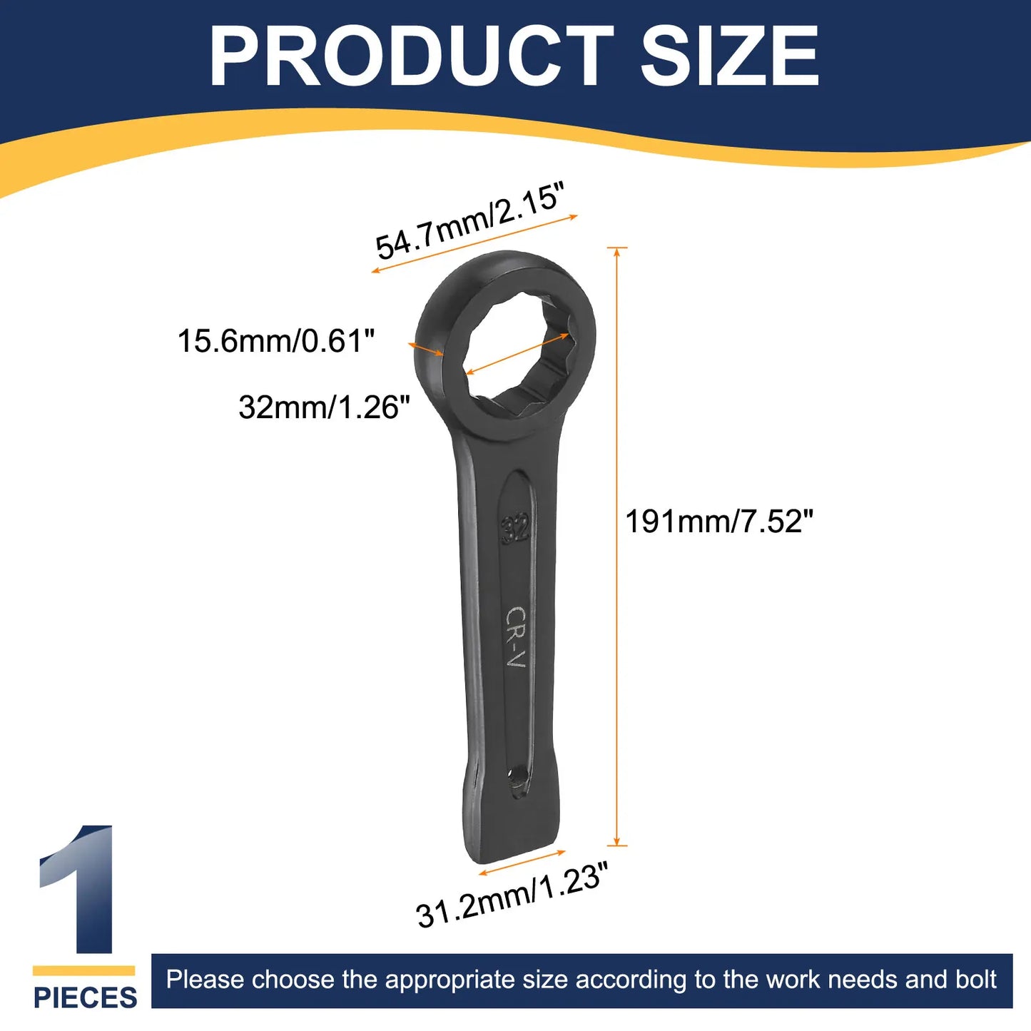 Uxcell Box End Striking Ring Wrench 17mm-48mm Metric CR-V Steel 12-Point Flat Strike Wrench Baking Paint Single Head Spanner