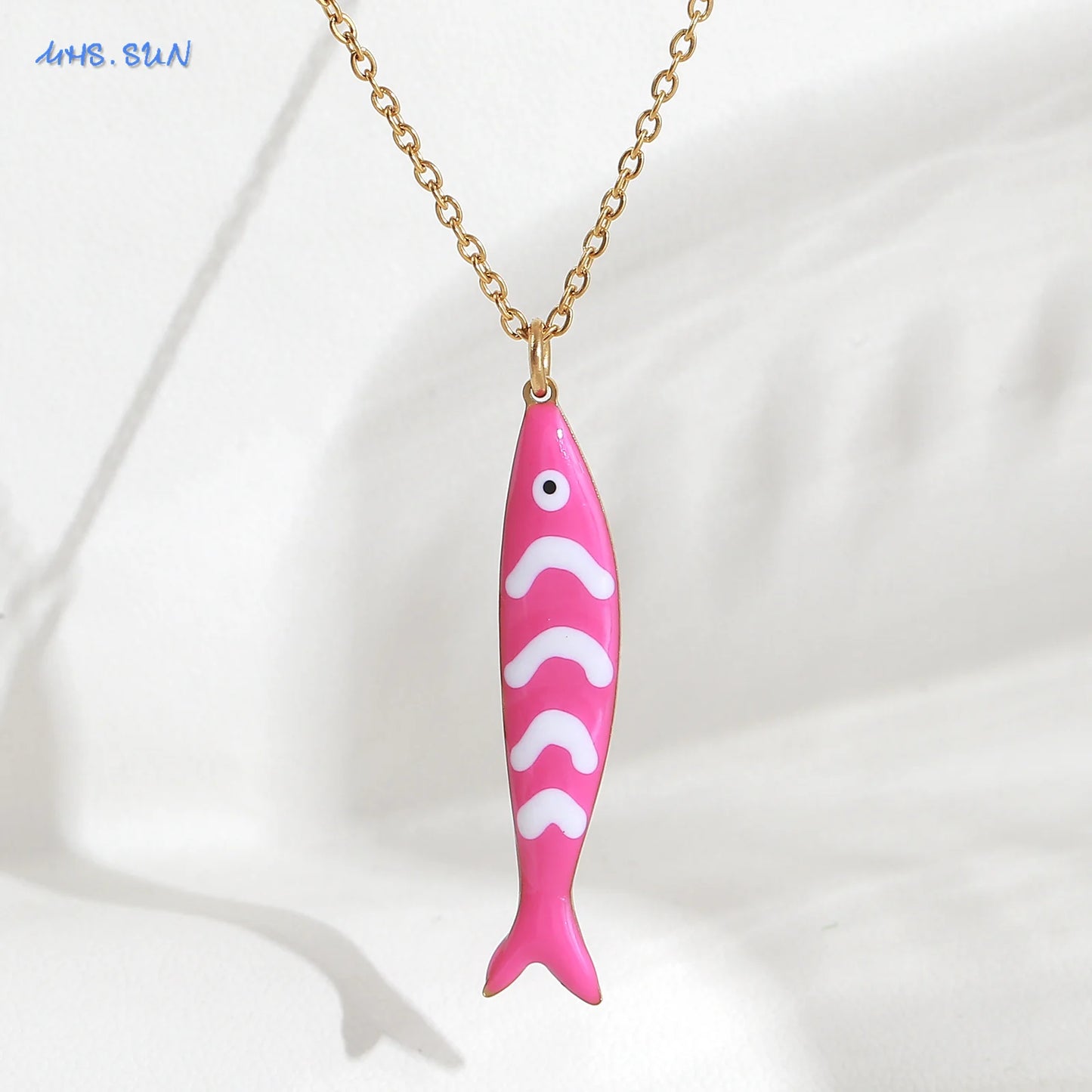 Cute Colorful Enamel Fish Pendant Necklaces For Women Girls Lovely Stainless Steel Gold Color Summer Waterproof Beach Jewelry