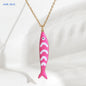 Cute Colorful Enamel Fish Pendant Necklaces For Women Girls Lovely Stainless Steel Gold Color Summer Waterproof Beach Jewelry