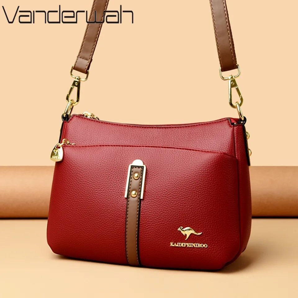 Brand Design Three Layers Fashion Shoulder Messenger Bags Luxury Soft Leather Crossbody Sac Quality Small Handbags and Purses