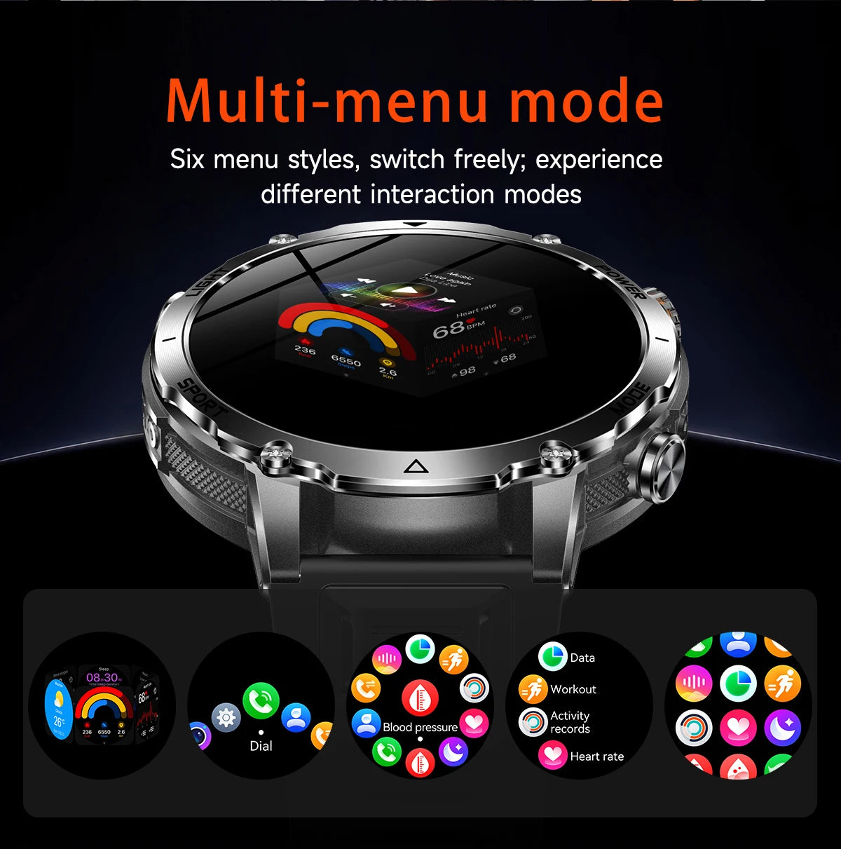 Smartwatch LIGE 2026 wojskowy, bateria 1400mAh, dla mężczyzn, latarka zewnętrzna, wodoodporność IP68, pulsometr, połączenia Bluetooth, bransoletka sportowa