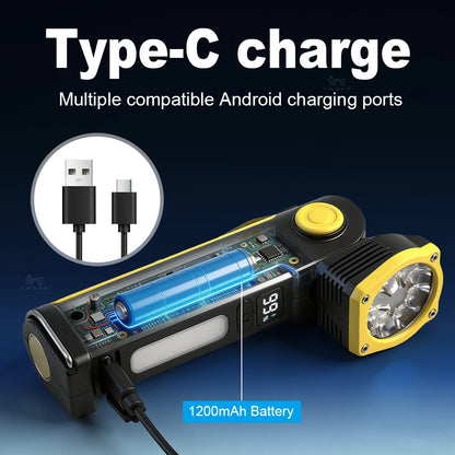 8LED High Power Flashlight LED Work Light Rechargeable Head Folds Magnetic Suction 18650 Battery For Mechanical Workshop Lantern