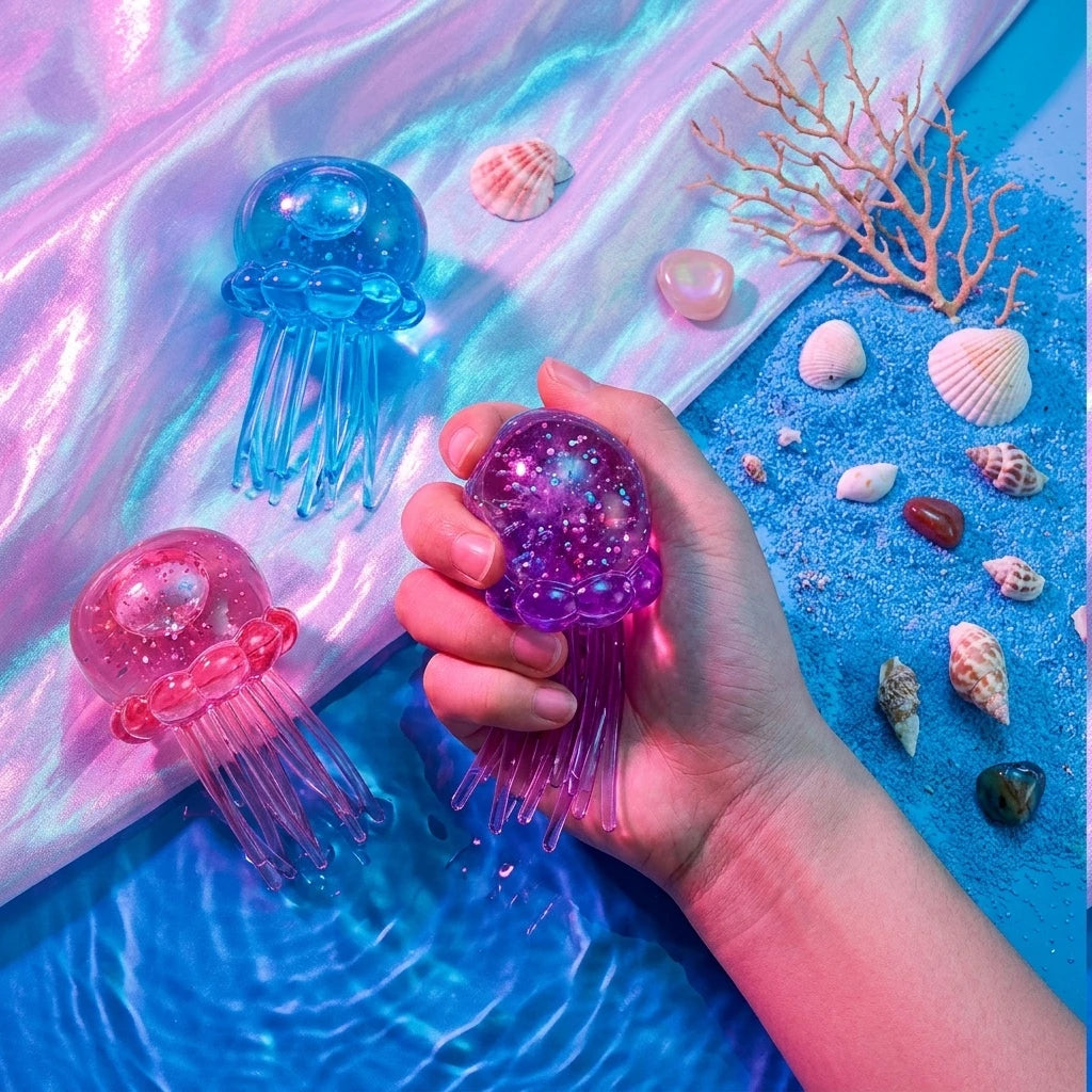 3 Colors Jellyfish Squishy Toy Set Soft Silicone Anti-Stress Squeeze Toy Cute Ocean Animal Fidget Toy for Party Favors Slow