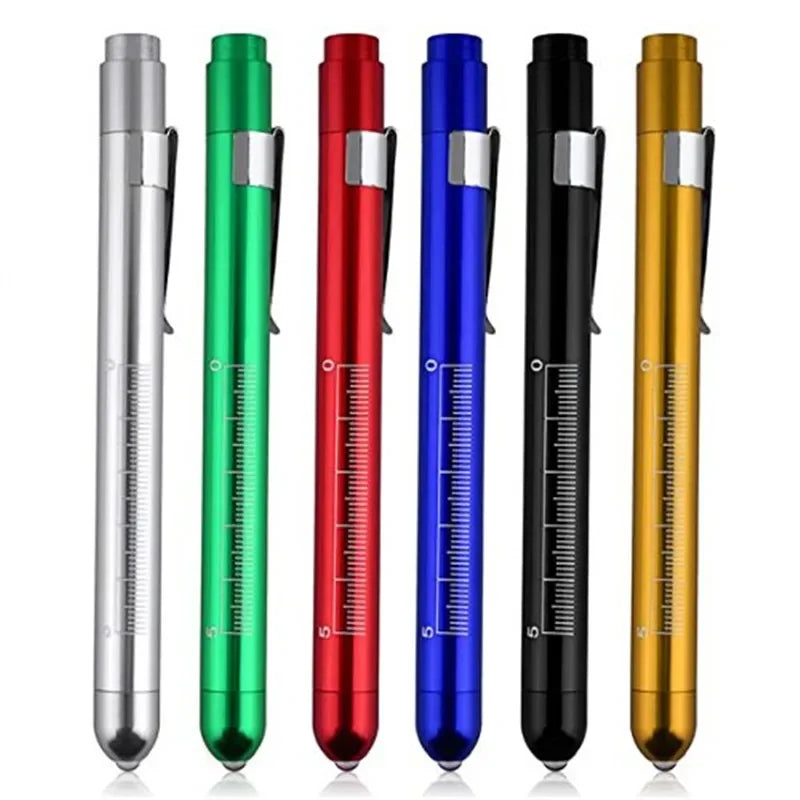 2Pcs Portable Led Flashlight Work Light Medical First Aid Pen Light Torch Lamp with Pupil Gauge Measurements Doctor Diagnosis